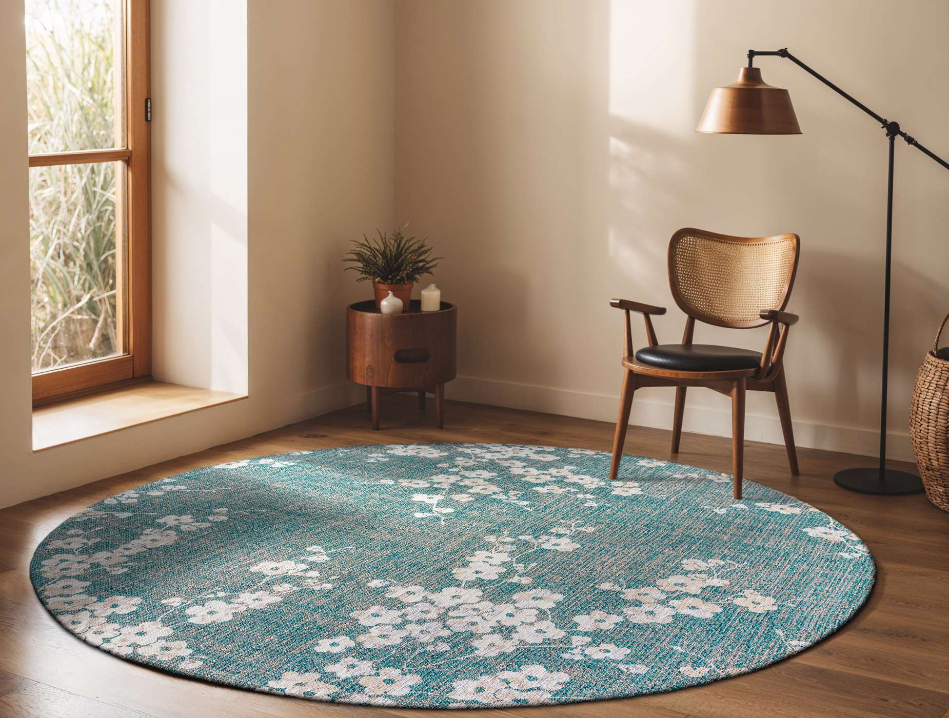 Sakura 9850 rundt Lake Blue gulvteppe